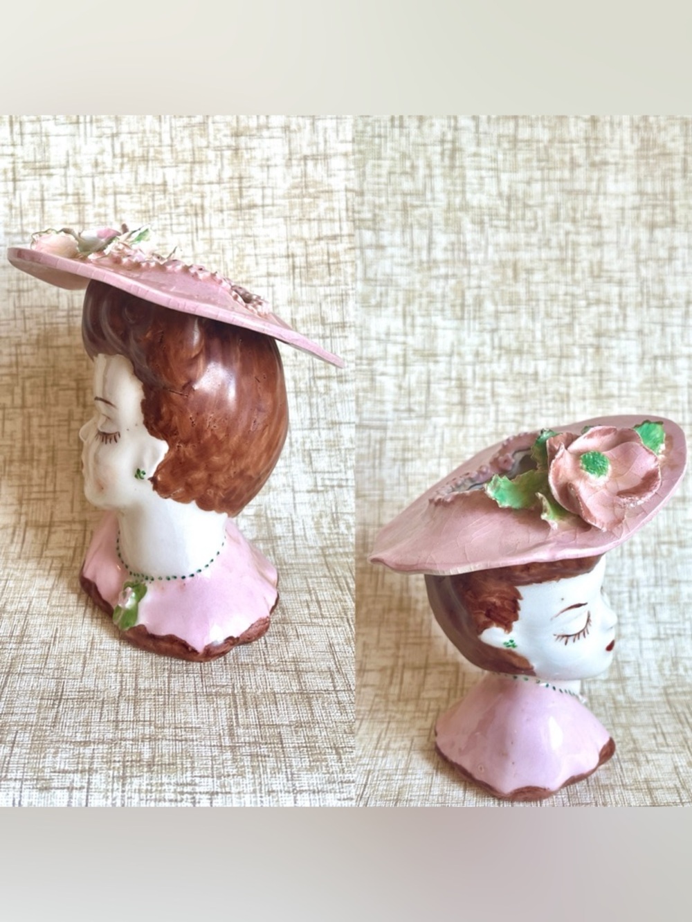 Vintage Lady Head Vase Ceramic Planter Glamour Girl 1940s Flower Vase - Picture 4 of 10